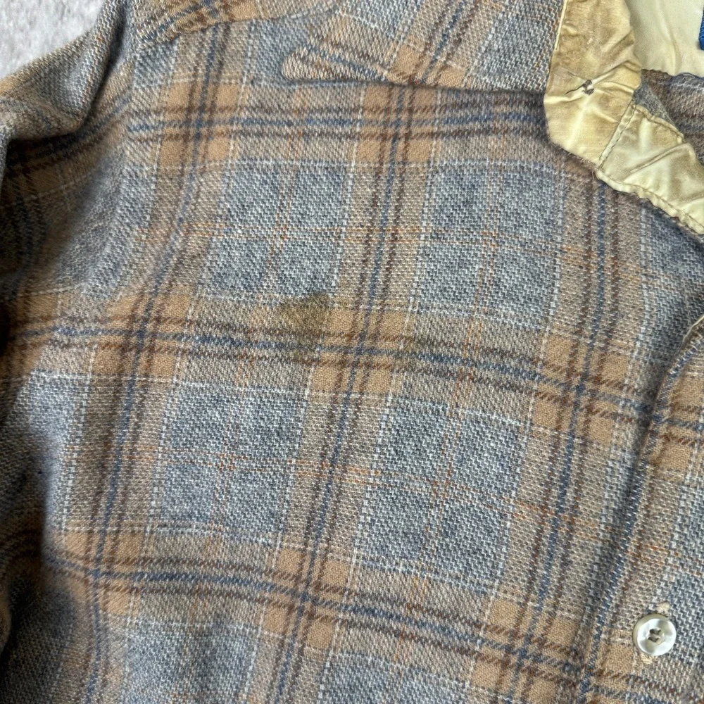 Vintage Pendleton Lodge Shirt Mens Medium Grey Brown Plaid Wool 60s 70s USA Made